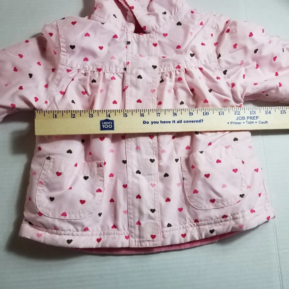 CARTER'S REVERSIBLE PINK HEARTS PINK FLEECE HOODED COAT SIZE 18 MONTHS